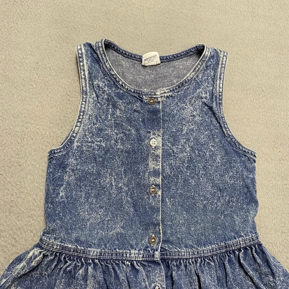 VTG OshKosh Dress Girls 6X Blue Denim Sundress Button Front Acid Wash USA 90s